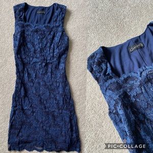 Navy Lace Fitted Dress - Semiformal